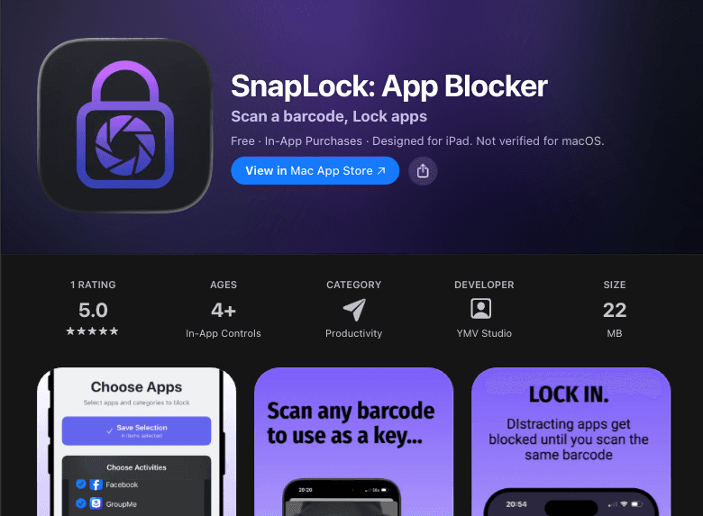 SnapLock app listing on the Mac App Store